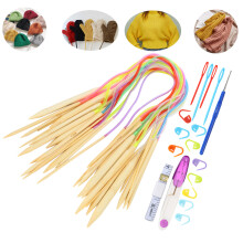 18 Stück Bambus Rundstricknadeln Set, 40-120cm, Verschiedene Größen