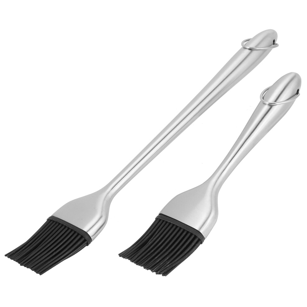 2Pcs Stainless Steel Silicone BBQ Oil Brushes Set - Silver, 30x4.4cm & 20x4.4cm-image-OPC-PMTNDMS-NEW