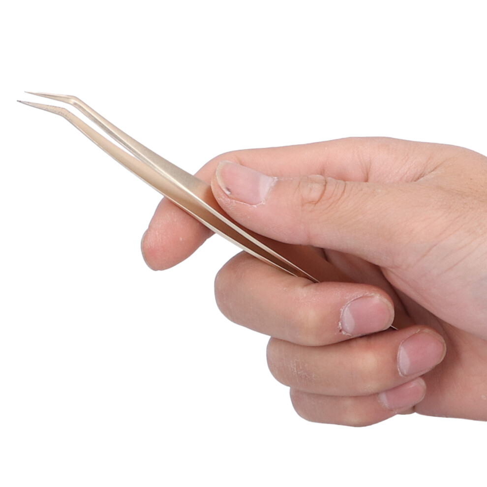 Unisex Gold Curved Stainless Steel Eyelash Extension Tweezers Â Fine Tip, Tight Clamp