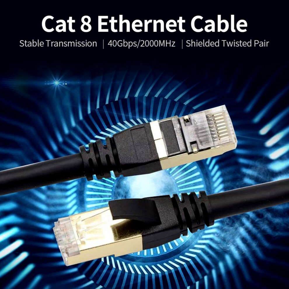 Cat8 Ethernet Cable 40Gbps 2000Mhz Shielded Twisted Pair Rj45 3M Gold/Black 8761359286188