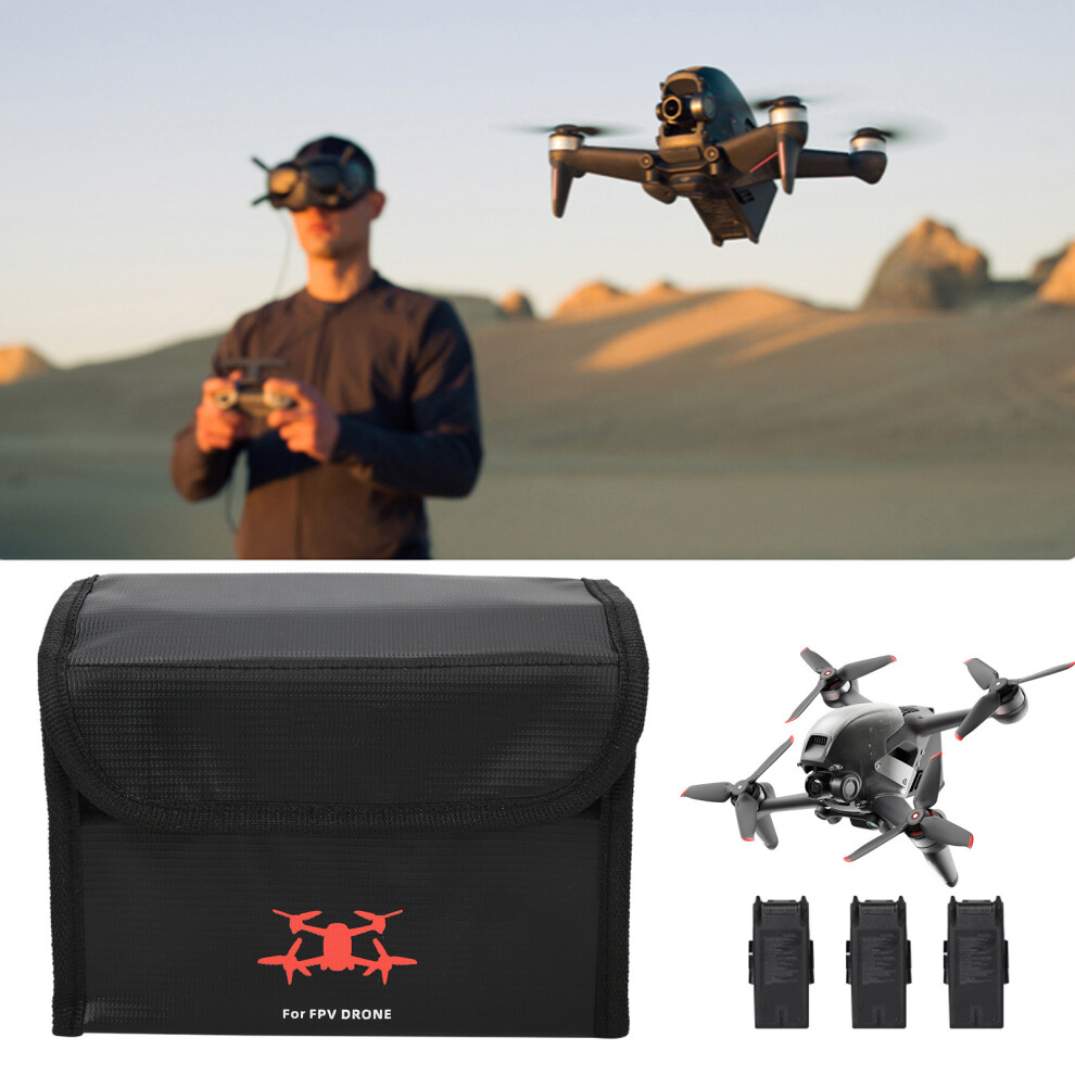 Explosionproof Fireproof Lipo Battery Bag For Dji Fpv Drone - (3 Batteries) Black 8781359288258