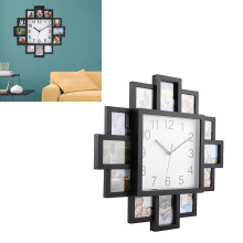 12" Schwarze Moderne 2-in-1 Wanduhr mit Fotohalterung für Wohnzimmer