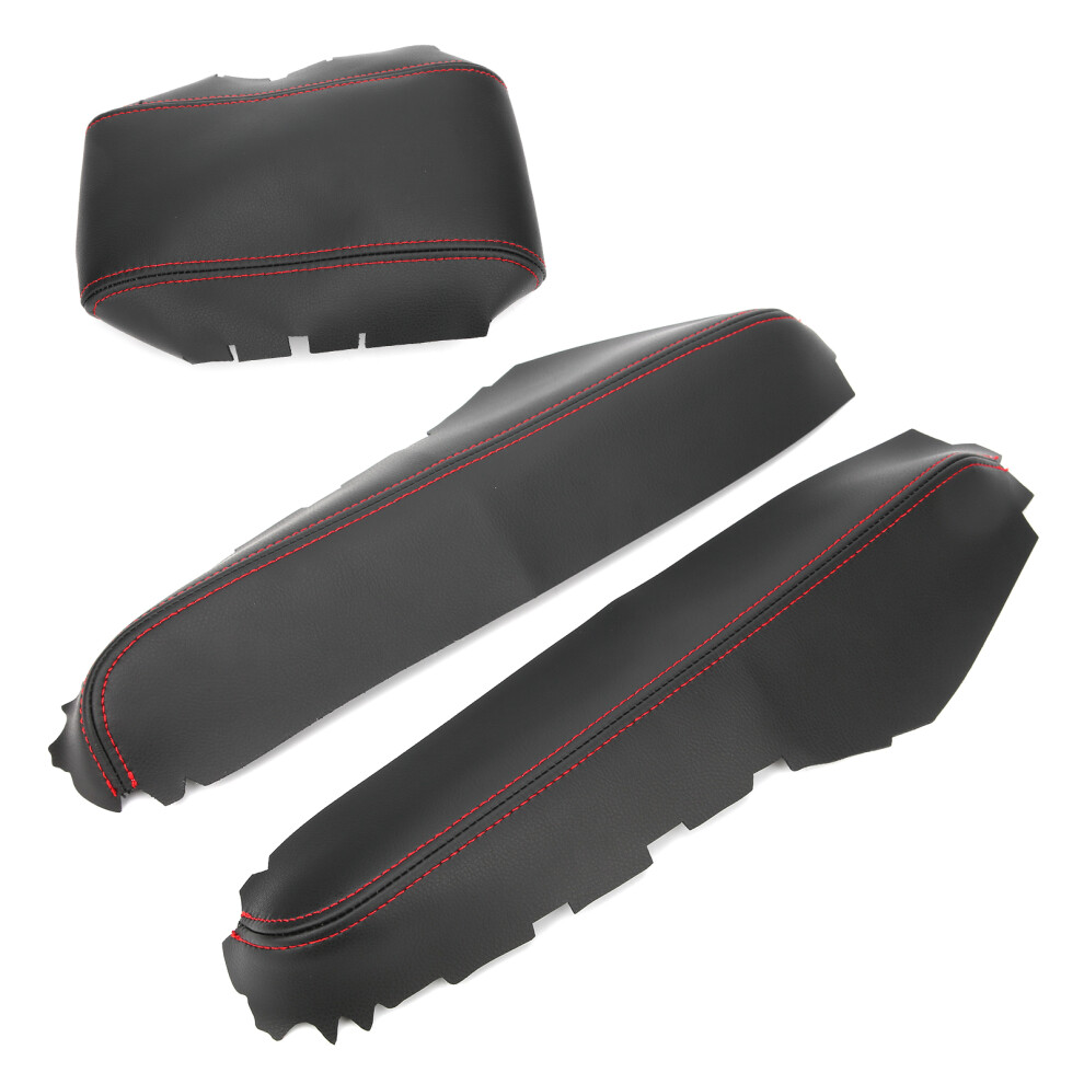 3Pcs Pu Leather Center Console Armrest Pad Covers For Honda Civic 2016-2018 Black/Red 8011359290426