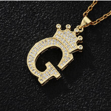 (G, Gold) Alphabet Initial Letter Crown Pendant Chain Hip Hop Necklace Unisex NEW