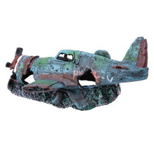 Damaged Plane Fish Tank Decoration Durable Resin Landscape Ornament 15cm Blue