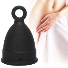Silicone-Menstruationstasse für Damen, weich, elastisch, wiederverwendbar, schwarz, L