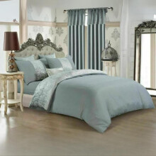 (SILVER, Matching Curtain-66X90) Luxurious Crushed Velvet Duvet Set with Matching Faux Silk Eyelet Curtains - Available in Multiple Sizes