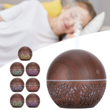 130ml USB-Luftbefeuchter Aromadiffusor mit 7-Farbigen Licht, Dunkelholzmotiv