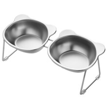 Raised Double Bowl Pet Food Water Dish Stainless Steel AntiTip