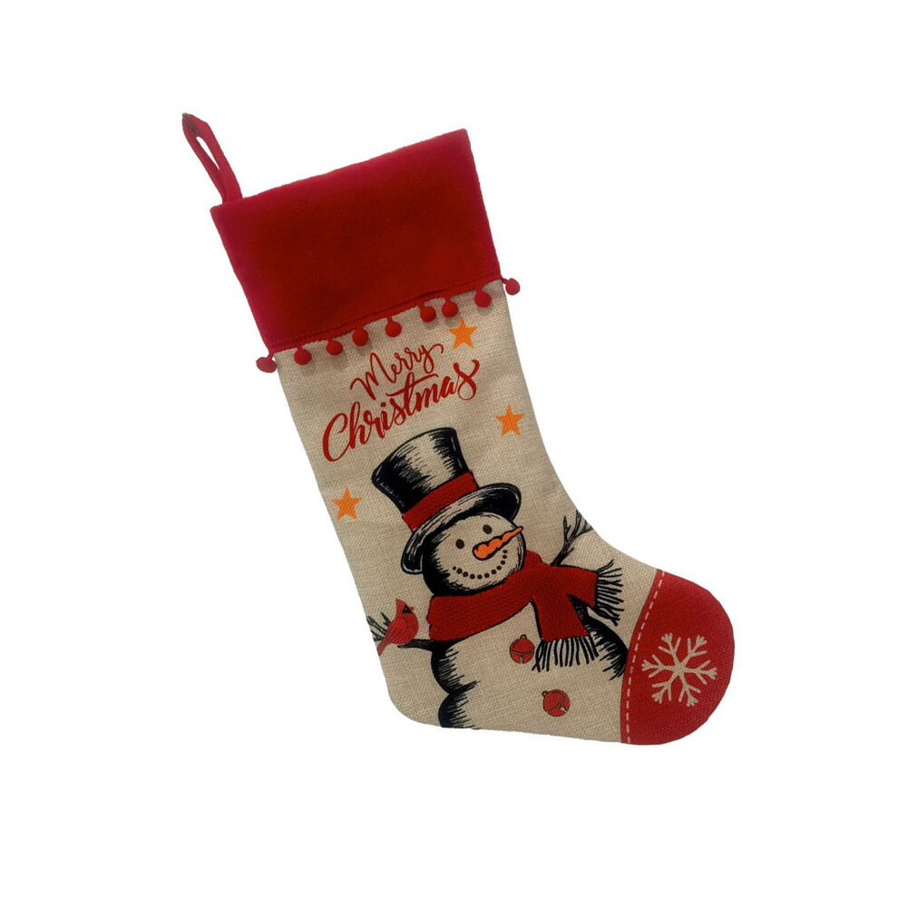 Classical Christmas Themed Linen Stocking Santa-Snowman 1PCS