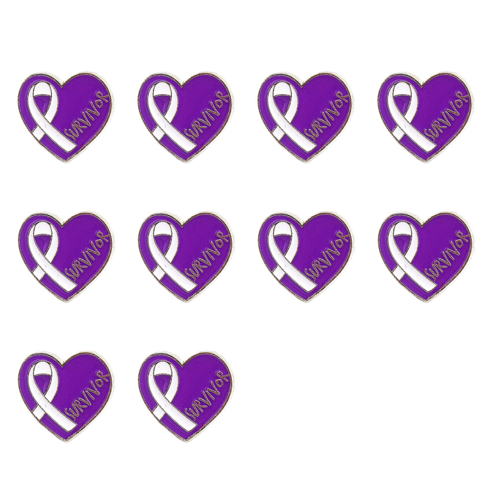 Purple 10Pcs Cancer Awareness Brooch With Back Clasp Heart