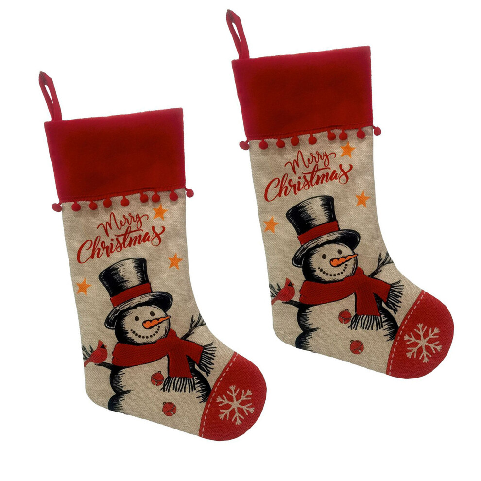 Festival Santa Snowman Linen Fabric Stocking Wall-Snowman 2PCS