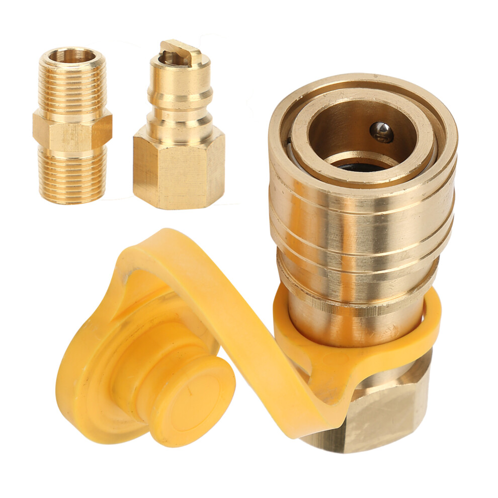 3/8In Propane Gas Quick Connect Fittings Brass Adapters With Shutoff Valve 8401359312653