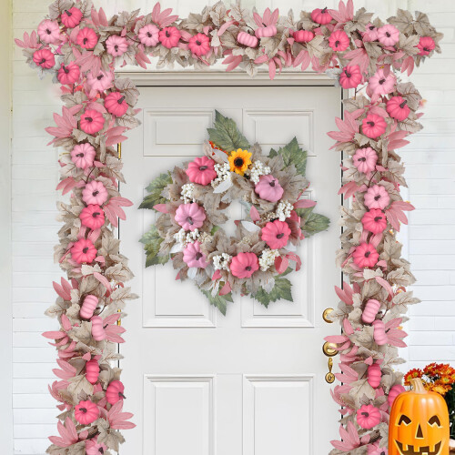 Fall Home Decoration Pink Pumpkin Fireplaces Accent with 1