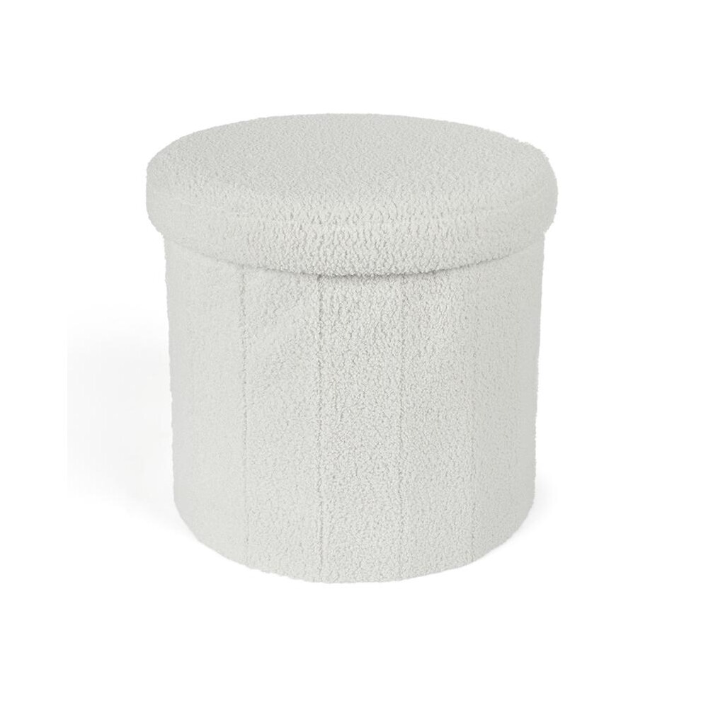 (Boucle White, Lozenge) Ohs Folding Ottoman Storage Box Collapsible Footstool Tub Space Saving Matte Velvet Boucle Ribbed Seat 8011452201985