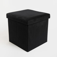 (Matte Velvet Black, Rectangle) OHS Folding Ottoman Storage Box Collapsible Footstool Tub Space Saving Matte Velvet Boucle Ribbed Seat