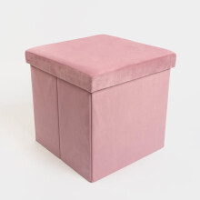 (Matte Velvet Blush Pink, Rectangle) OHS Folding Ottoman Storage Box Collapsible Footstool Tub Space Saving Matte Velvet Boucle Ribbed Seat