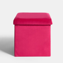 (Matte Velvet Bright Pink, Rectangle) OHS Folding Ottoman Storage Box Collapsible Footstool Tub Space Saving Matte Velvet Boucle Ribbed Seat
