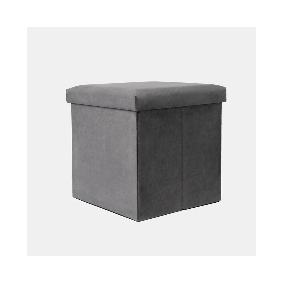 (Matte Velvet Charcoal, Rectangle) Ohs Folding Ottoman Storage Box Collapsible Footstool Tub Space Saving Matte Velvet Boucle Ribbed Seat 8011452202135