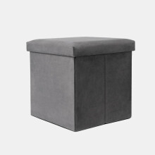 (Matte Velvet Charcoal, Lozenge) OHS Folding Ottoman Storage Box Collapsible Footstool Tub Space Saving Matte Velvet Boucle Ribbed Seat