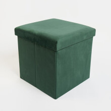 (Matte Velvet Forest Green, Round) OHS Folding Ottoman Storage Box Collapsible Footstool Tub Space Saving Matte Velvet Boucle Ribbed Seat