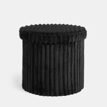 (Ribbed Black, Round) OHS Folding Ottoman Storage Box Collapsible Footstool Tub Space Saving Matte Velvet Boucle Ribbed Seat