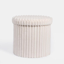 (Ribbed Cream, Round) OHS Folding Ottoman Storage Box Collapsible Footstool Tub Space Saving Matte Velvet Boucle Ribbed Seat