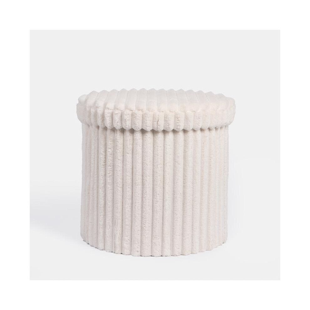 (Ribbed Cream, Cube) Ohs Folding Ottoman Storage Box Collapsible Footstool Tub Space Saving Matte Velvet Boucle Ribbed Seat 8011452202289