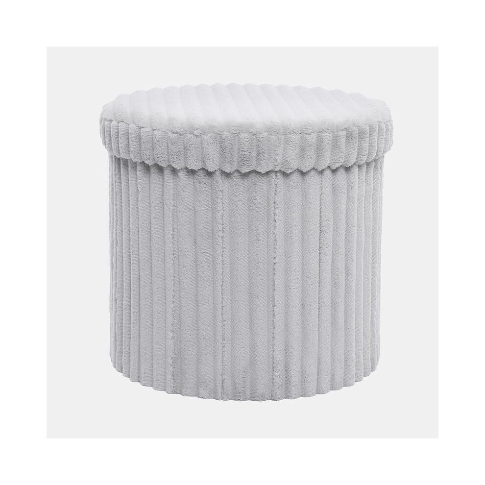 (Ribbed Grey, Round) Ohs Folding Ottoman Storage Box Collapsible Footstool Tub Space Saving Matte Velvet Boucle Ribbed Seat 8011452202333