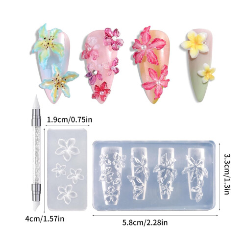 Moules à ongles en forme de fleur, Texture en Silicone pour 2