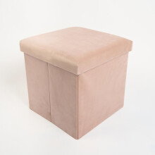 (Matte Velvet Natural, Round) OHS Folding Ottoman Storage Box Collapsible Footstool Tub Space Saving Matte Velvet Boucle Ribbed Seat