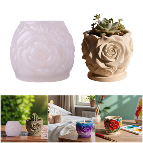 Reusable Silicone Planter Mold Rose Pattern Flowerpot Crafting 1