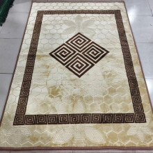 (Champagne, 190x270cm) Non Slip Teddy Rug in Diamond Greek Design - 160x230cm