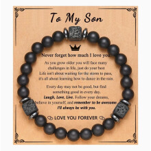 (To My Son) Bracelet To My Son Grandson Boyfriend Bracelet Volcanic Stone Bracelet Gift