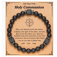 (Holy Communion) Bracelet To My Son Grandson Boyfriend Bracelet Volcanic Stone Bracelet Gift NEW