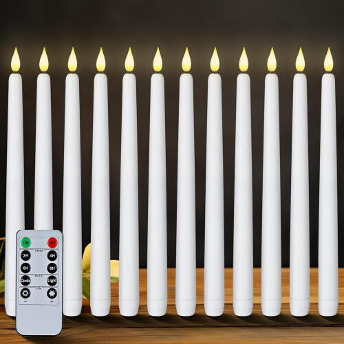 Σετ 12 κεριών LED με κωνικό φωτισμό μπαταρίας και τηλεχειριστήριο, κεριά τρ