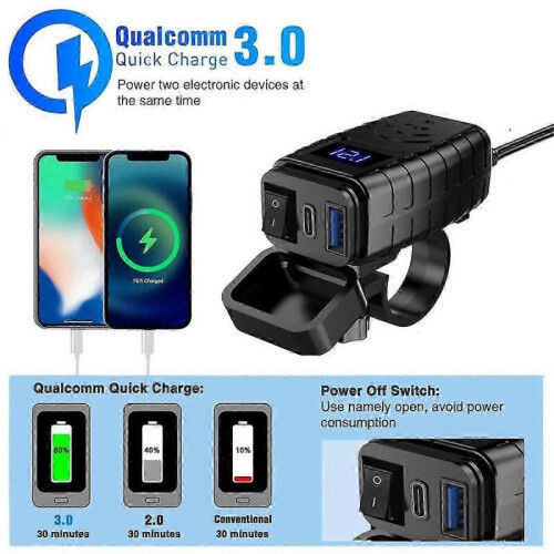 PD3.0+QC3.0 .0 Θύρα γρήγορης φόρτισης USB για μοτοσικλέτα με ψηφιακή φόρτιση βολ 1