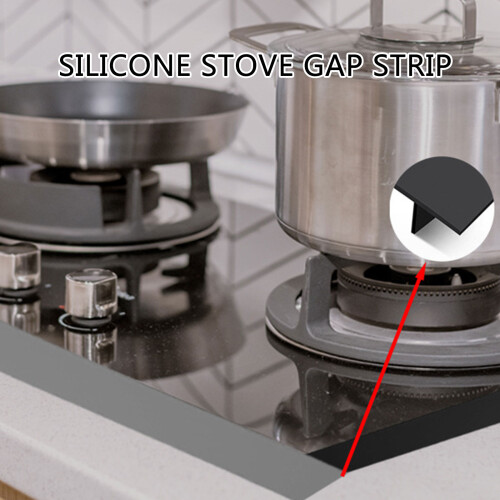 2Pcs Stove Counter Gaps Cover T Shape Silicone Strips-Black 2