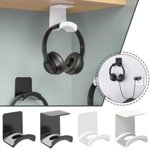 Headphone Rack Under Desk/Wall Mounting-white wall hanging 2
