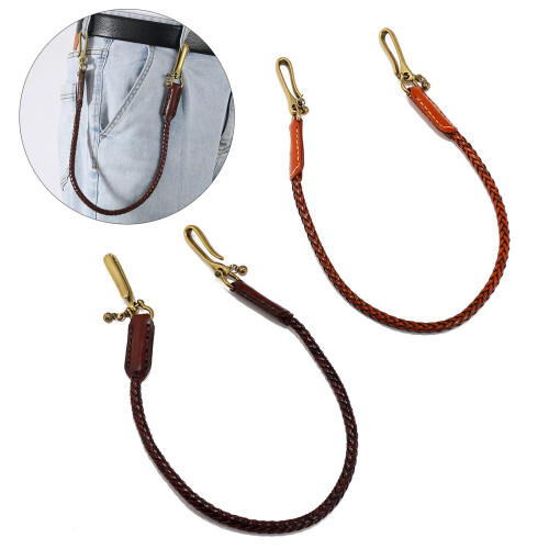 Genuine Leather Handmade Biker Wallet Chain Rock-light brown 2