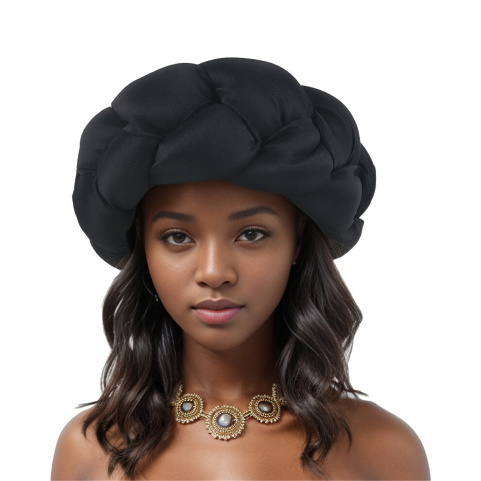African Braided Hairband Big Headband Nigeria Turban Caps-Black