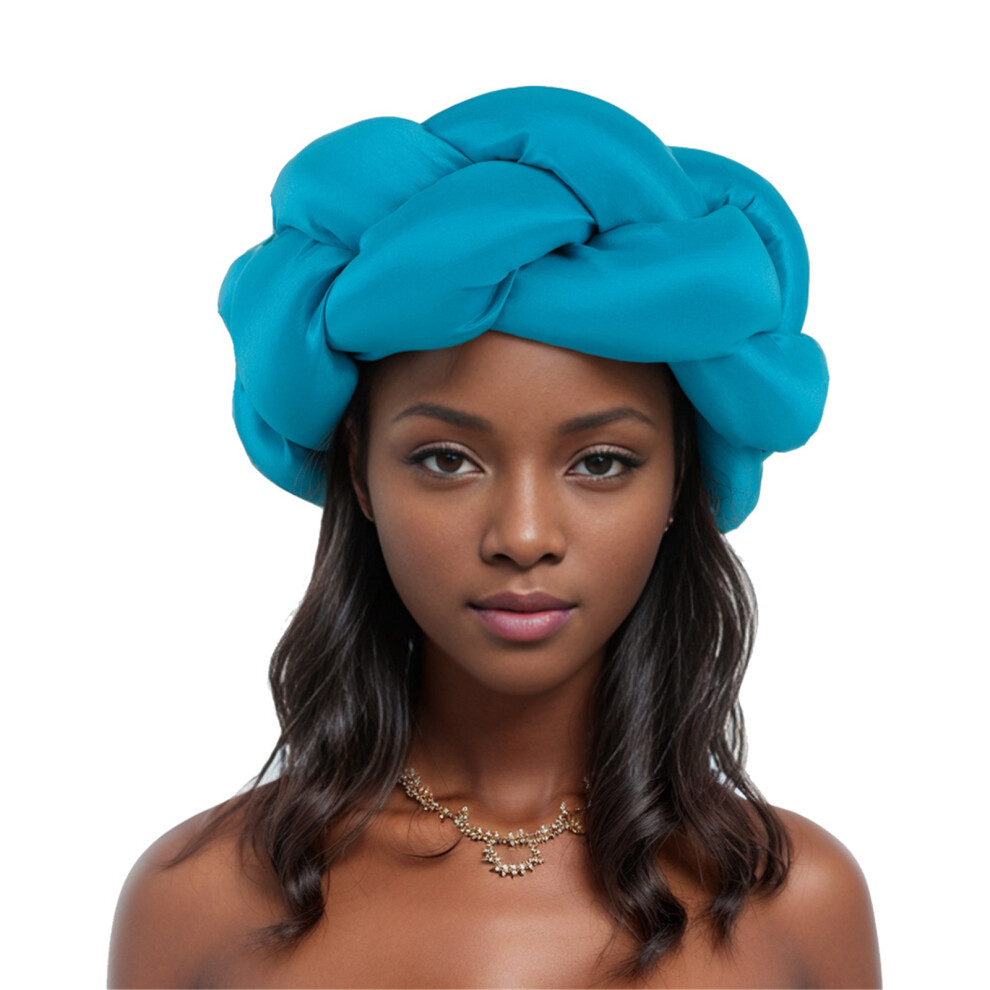 Fashion African Braided Headband High Skull Turban-Lake Blue