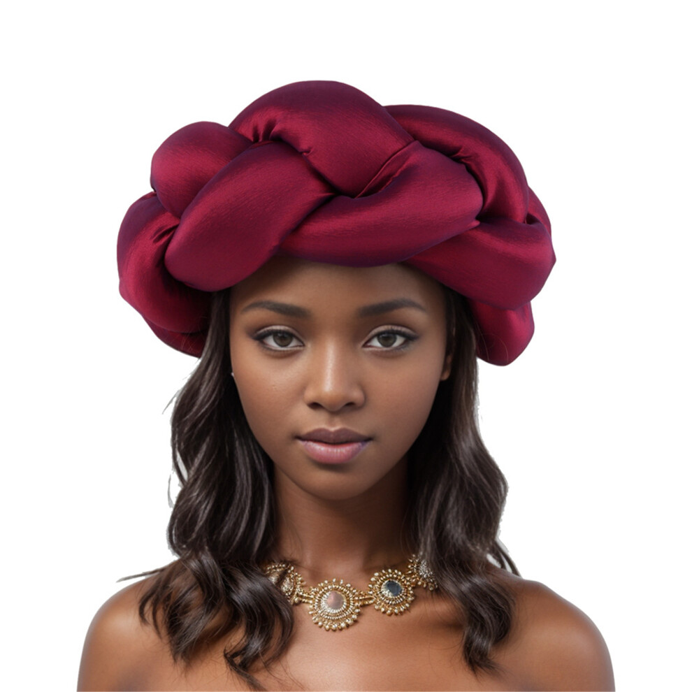 Unisex Burgundy Big Braid Headband High Skull African Hairband Turban