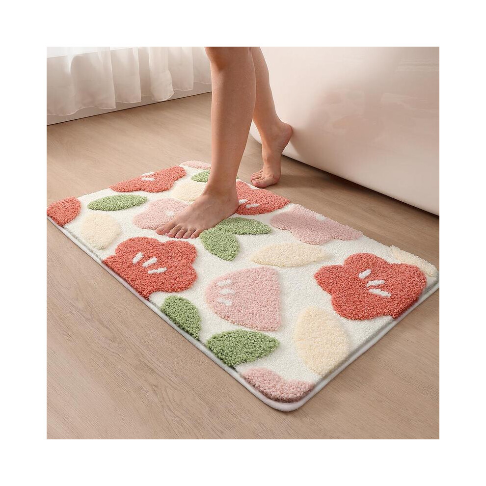 (flower 4, 40*60cm/15.7"X23.6") Floral Pattern Bathroom Mat, 1 Count Non-slip Soft Floor Rug, Decorative Mat for Home Bathroom-image-OPC-PMTPD78-NEW