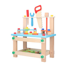 Kids Assembly Workbench Toy in Blue Wooden Finish with Screws Nuts & Blocks
