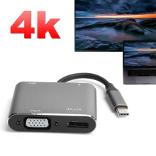 Type-C 4-en-1 Dock: 4K HDMI/VGA USB 3.0 87 W, tel que montré