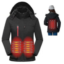 (XL, Black) Women"s Heated Jacket, Windproof Electric Insulated Coat With Detachable Hood