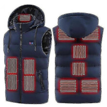 (L, Blue) Men'S Hooded Heated Vest Jacket Zone 11