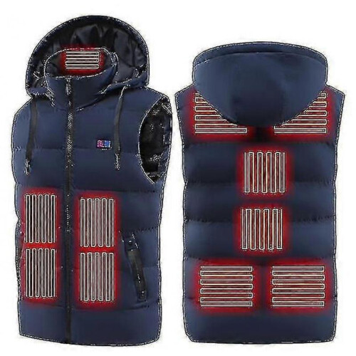 (M, Blue) Men'S Hooded Heated Vest Jacket Zone 11