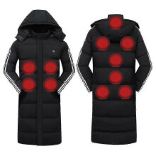 (2XL, 9 districts) Long Heating Coat Male Coat Smart Charging Heating, Heating Down Jacket Womens